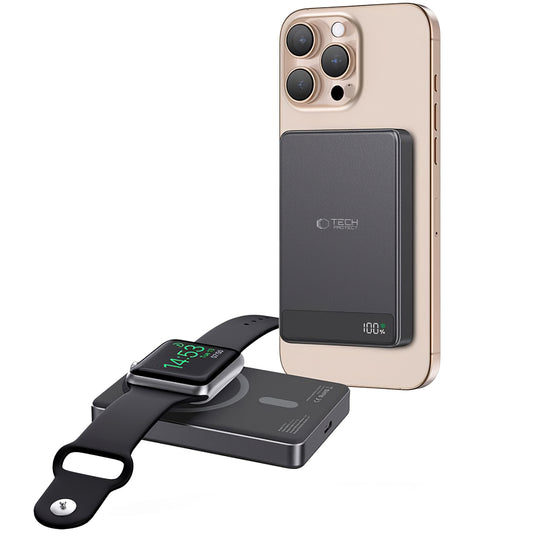 Externt trådlöst batteri Tech-Protect PB33 LifeMag, 5000mAh, 15W, FQI, 1 x QI - 1 x USB-C, Svart