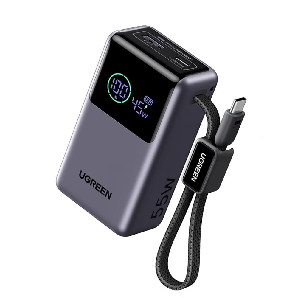 Extern batteri UGREEN Nexode Pro PB727 (85301B), 10000mAh, 55W, QC + PD, 1 x USB-A - 2 x USB-C, Grå