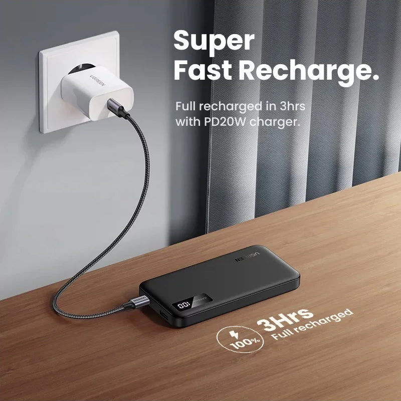 Extern batteri UGREEN PB311, 10000mAh, 22.5W, QC + PD, 1 x USB-C - 2 x USB-A, Svart
