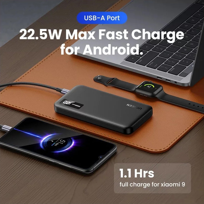 Extern batteri UGREEN PB311, 10000mAh, 22.5W, QC + PD, 1 x USB-C - 2 x USB-A, Svart
