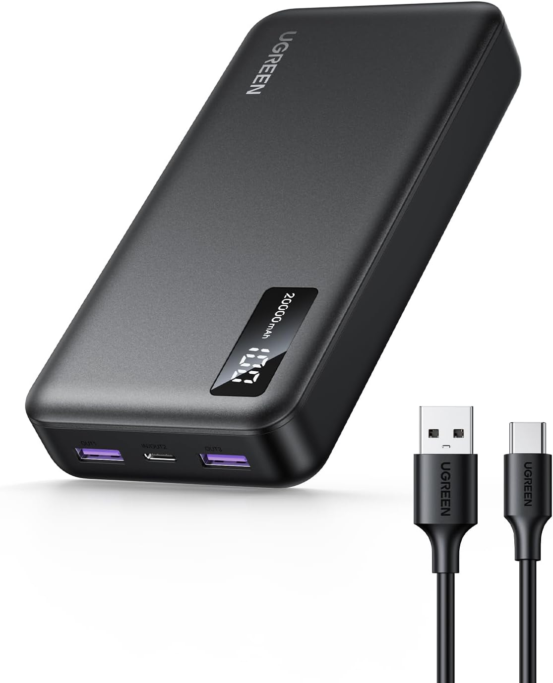 Extern batteri UGREEN PB312, 20000mAh, 22.5W, QC + PD, 1 x USB-C - 2 x USB-A, Svart