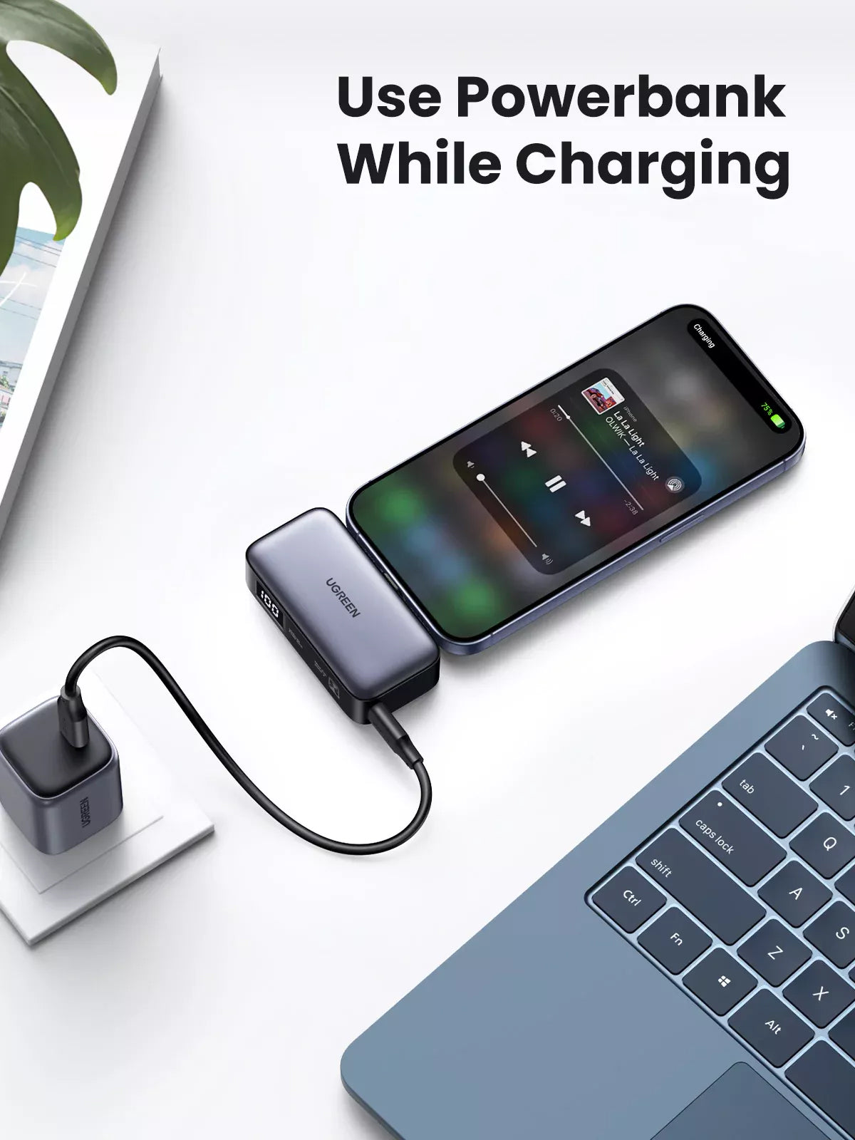 Extern batteri UGREEN PB503, 5000mAh, 22.5W, PD, 1 x USB-C, Grå