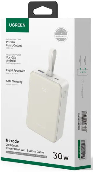 UGREEN PB521 External Battery, 20000mAh, 30W, QC + PD, 1 x USB-A - 2 x USB-C, White