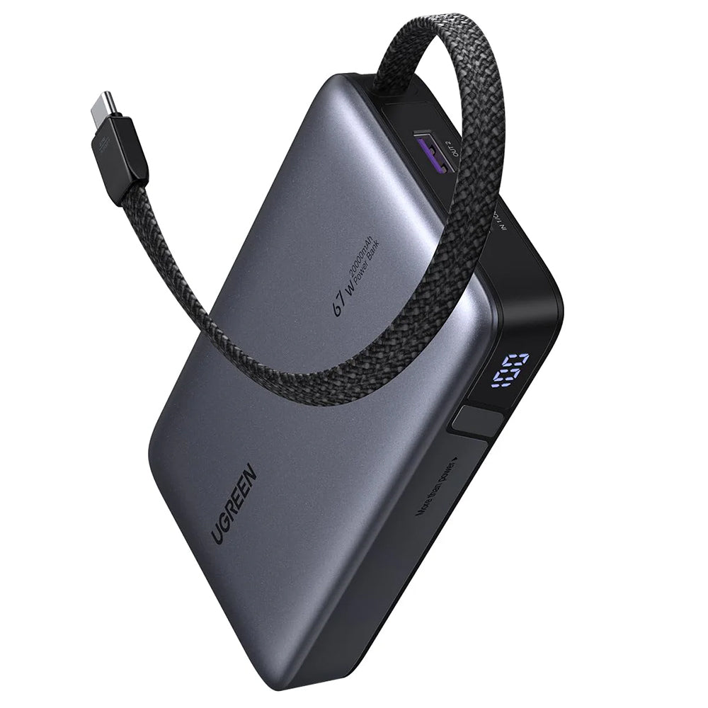 Extern batteri UGREEN PB550, 20000mAh, 67W, QC + PD, 1 x USB-A - 2 x USB-C, Grå