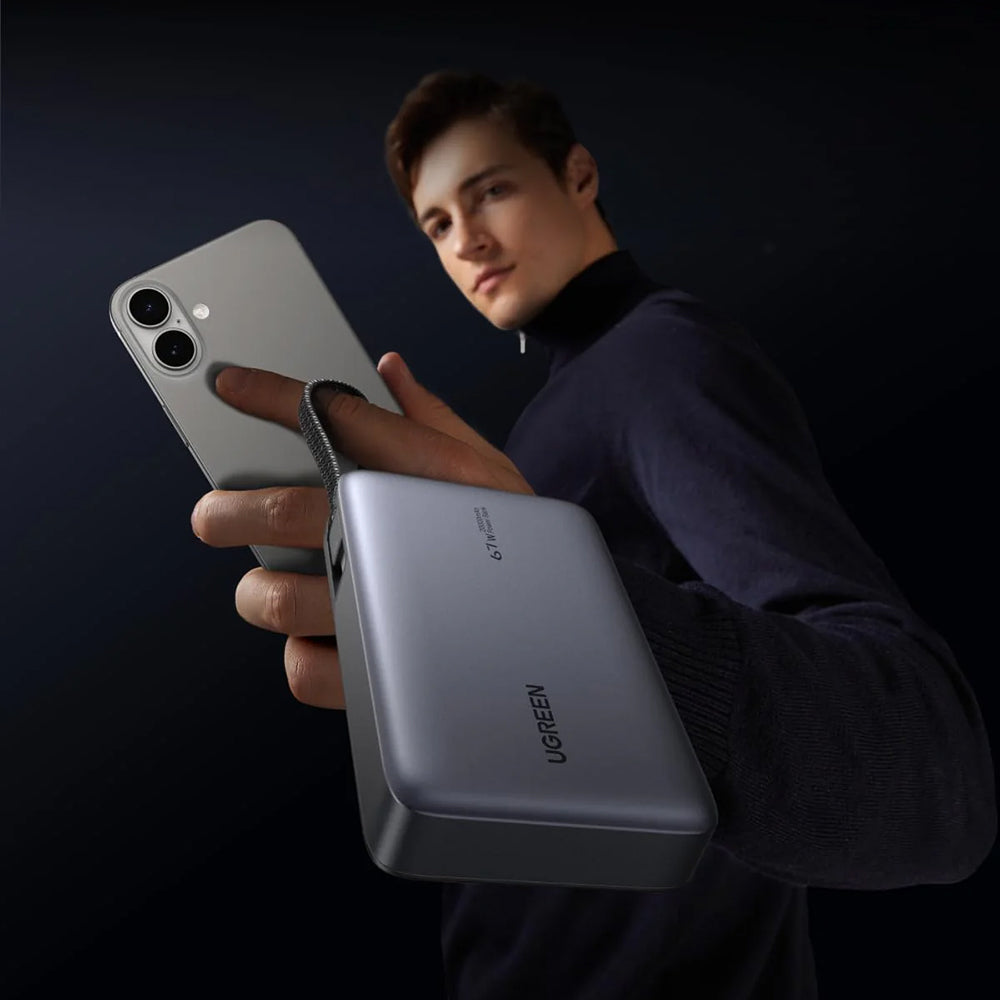 Extern batteri UGREEN PB550, 20000mAh, 67W, QC + PD, 1 x USB-A - 2 x USB-C, Grå