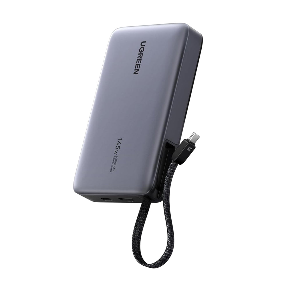 Extern batteri UGREEN PB551 (55992B), 20000mAh, 145W, QC + PD, 1 x USB-A - 2 x USB-C, Grå
