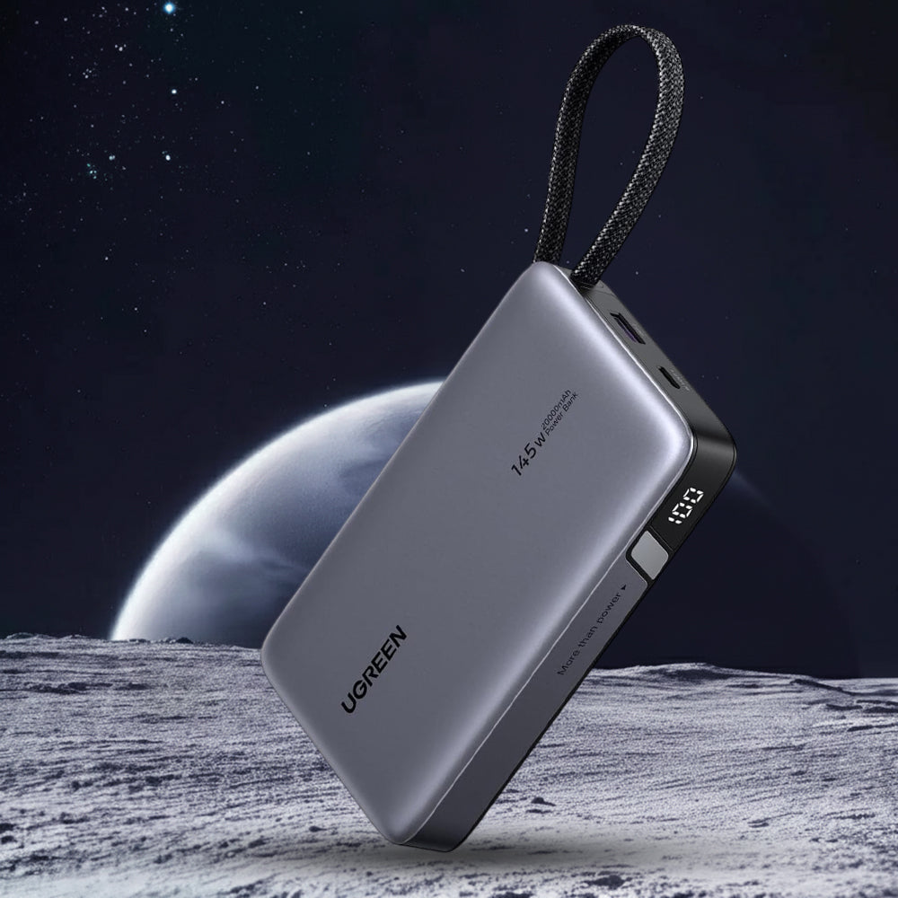 Extern batteri UGREEN PB551 (55992B), 20000mAh, 145W, QC + PD, 1 x USB-A - 2 x USB-C, Grå