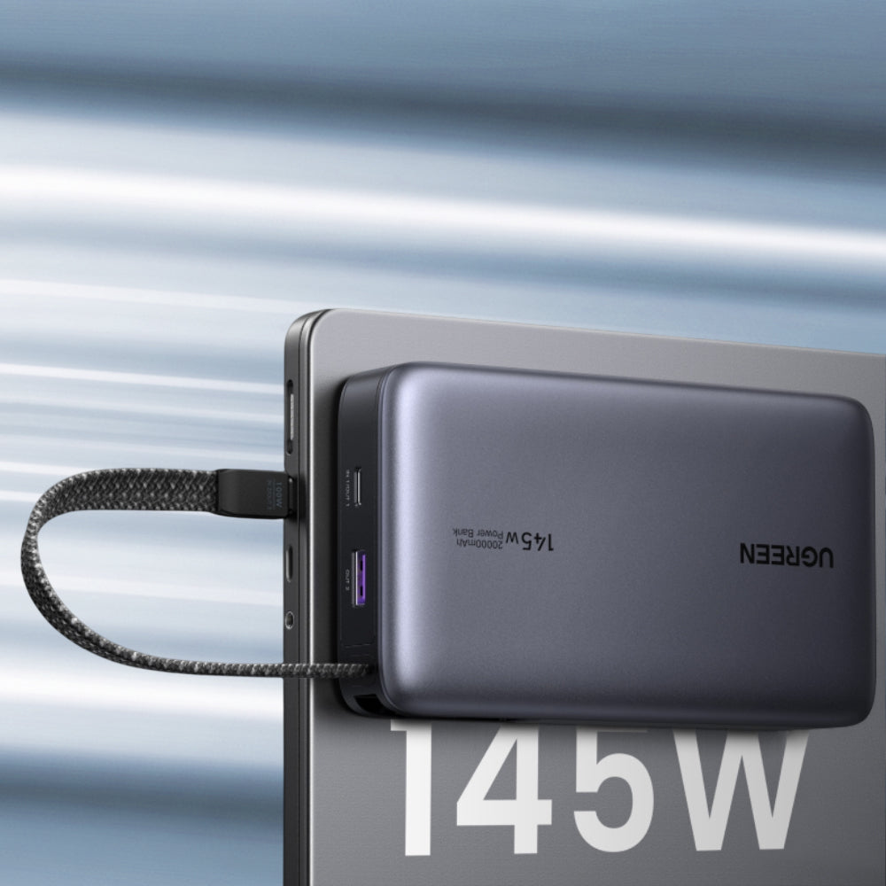 Extern batteri UGREEN PB551 (55992B), 20000mAh, 145W, QC + PD, 1 x USB-A - 2 x USB-C, Grå