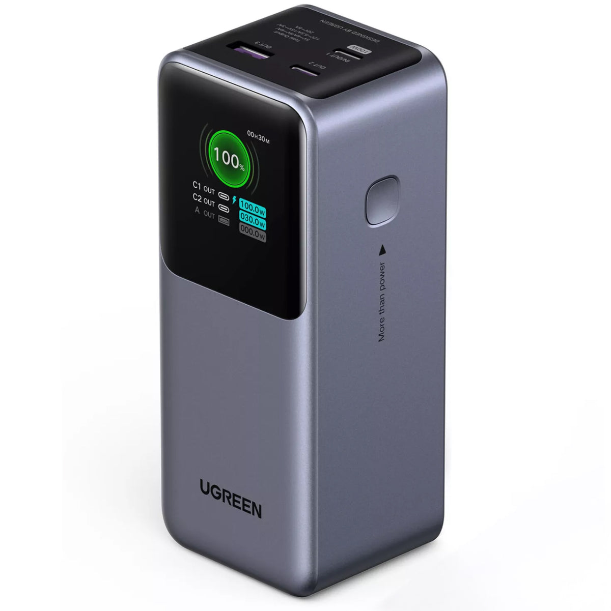 Extern batteri UGREEN PB721, 20000mAh, 130W, QC + PD, 1 x USB-A - 2 x USB-C, Grå
