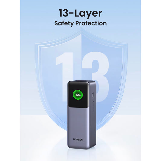 Extern batteri UGREEN PB722, 25000mAh, 200W, QC + PD, 1 x USB-A - 2 x USB-C, Grå