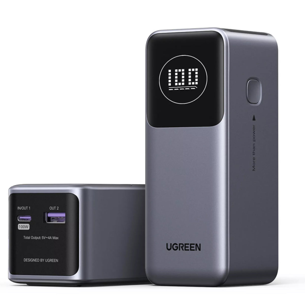 Extern batteri UGREEN PB724, 12000mAh, 100W, QC + PD, 1 x USB-A - 1 x USB-C, Grå