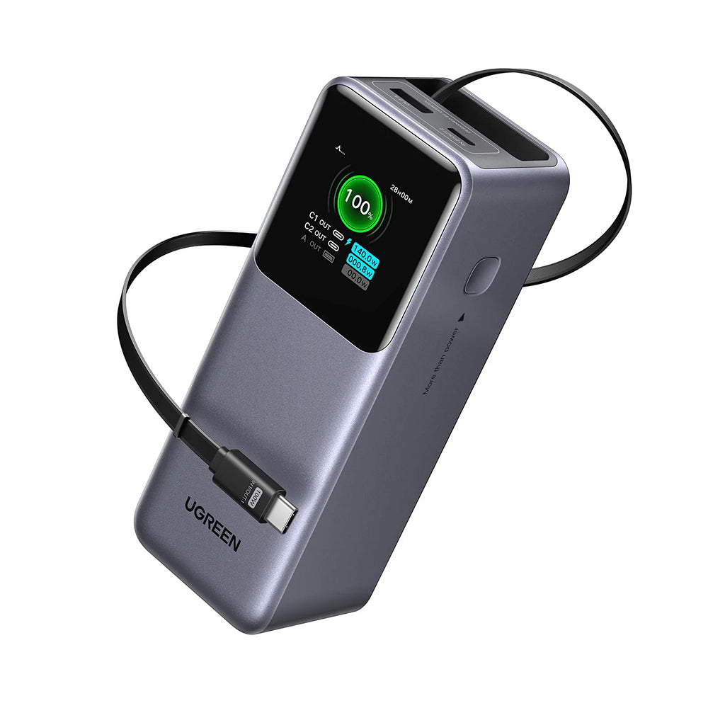 Extern batteri UGREEN PB726 (55987B), 20000mAh, 165W, QC + PD, 1 x USB-A - 2 x USB-C, Grå