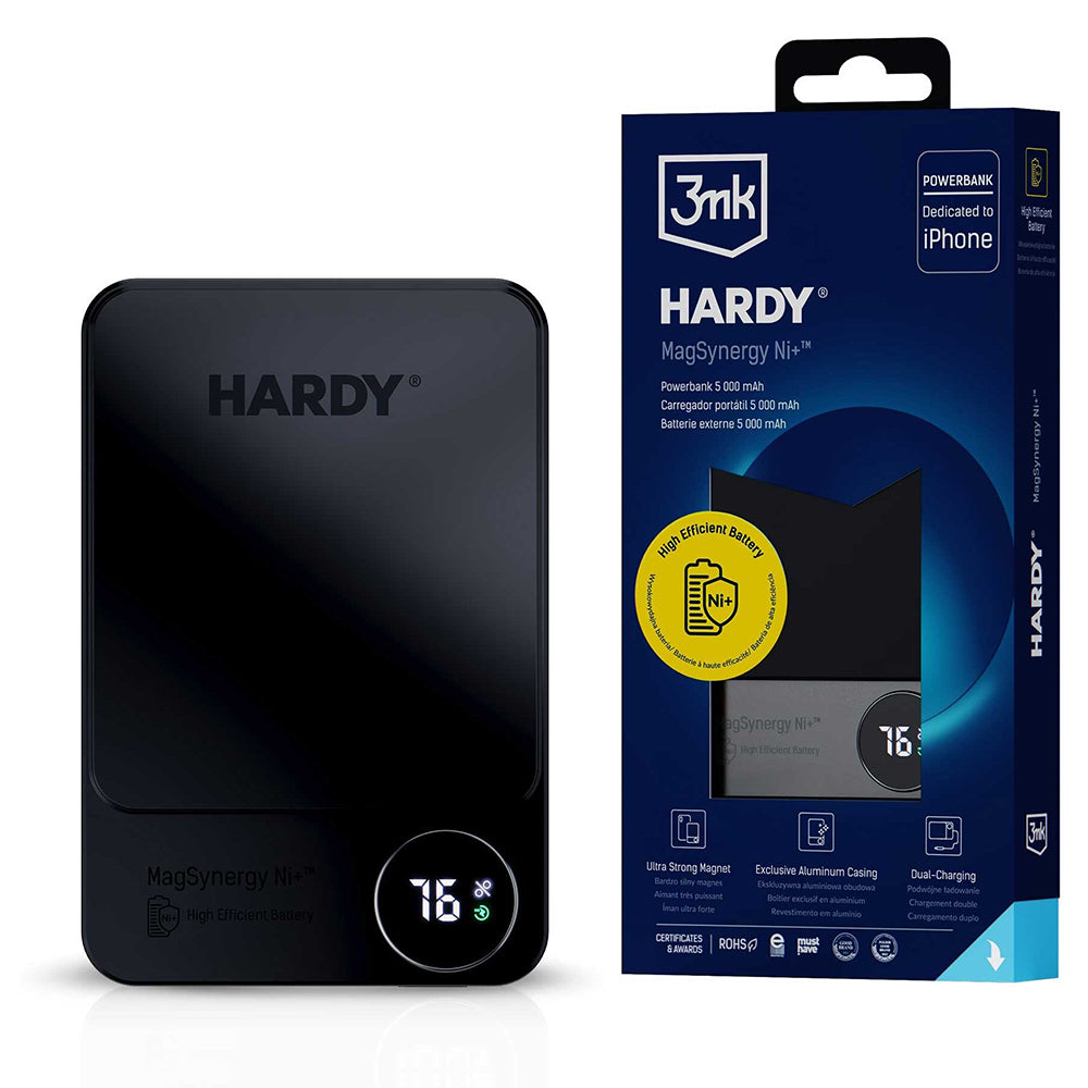 Trådlös Extern Batteri 3MK MagSynergy Ni+, 5000mAh, 22.5W, PD + FQI, 1 x QI - 1 x USB-C, Svart