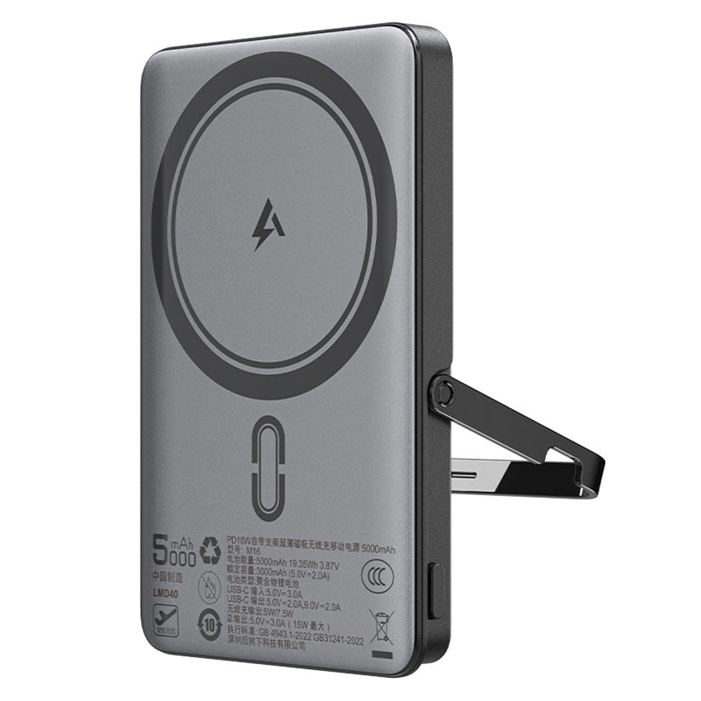 Trådlös Extern Batteri Acefast M16, 5000mAh, 18W, PD + FQI, 1 x QI - 1 x USB-C, Svart