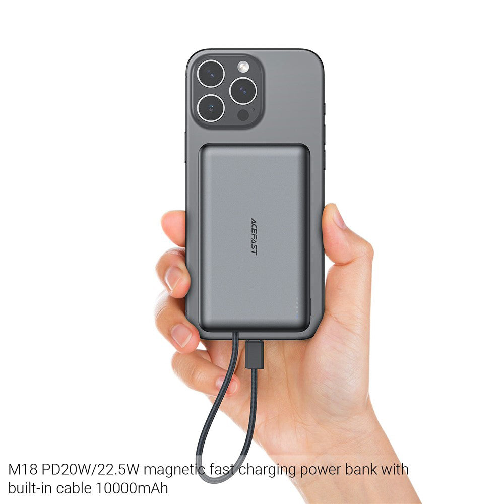 Trådlös Extern Batteri Acefast M18, 10000mAh, 22.5W, PD + FQI, 1 x QI - 2 x USB-C, Svart