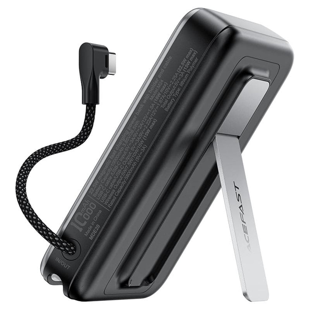 Trådlös Extern Batteri Acefast M24, 10000mAh, 22.5W, PD + FQI, 1 x QI - 2 x USB-C, Grå