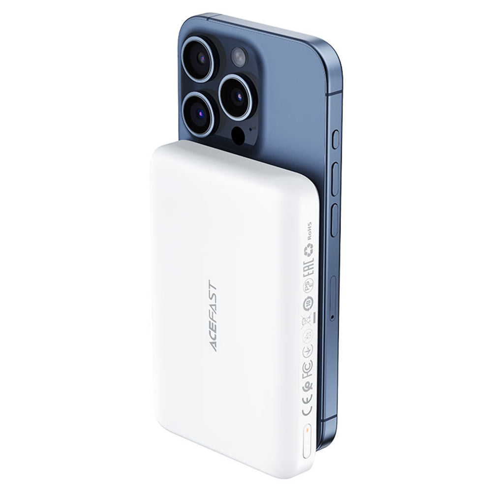 Extern trådlös batteri Acefast M26, 10000mAh, 20W, PD + FQI, 1 x QI - 1 x USB-C, Vit
