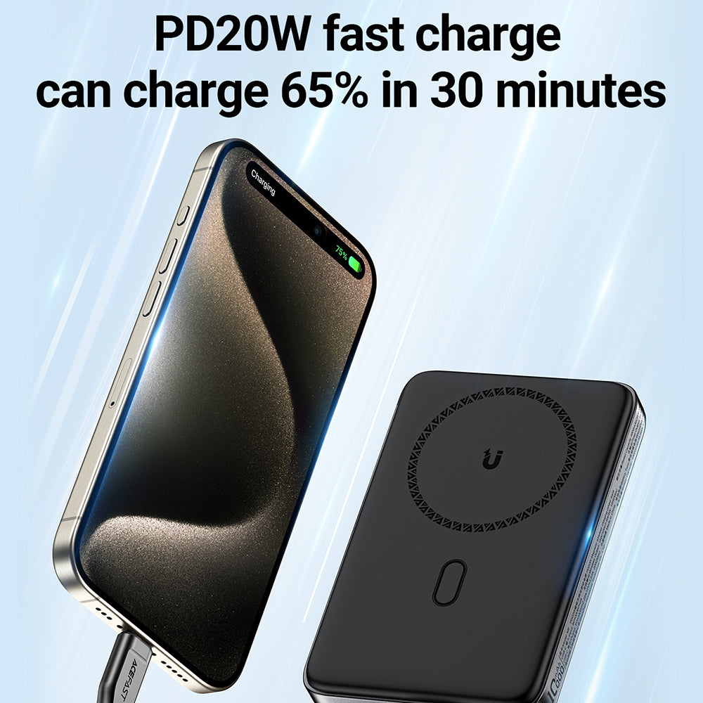 Trådlös Extern Batteri Acefast M6, 10000mAh, 20W, PD + FQI, 1 x QI - 1 x USB-C, Svart