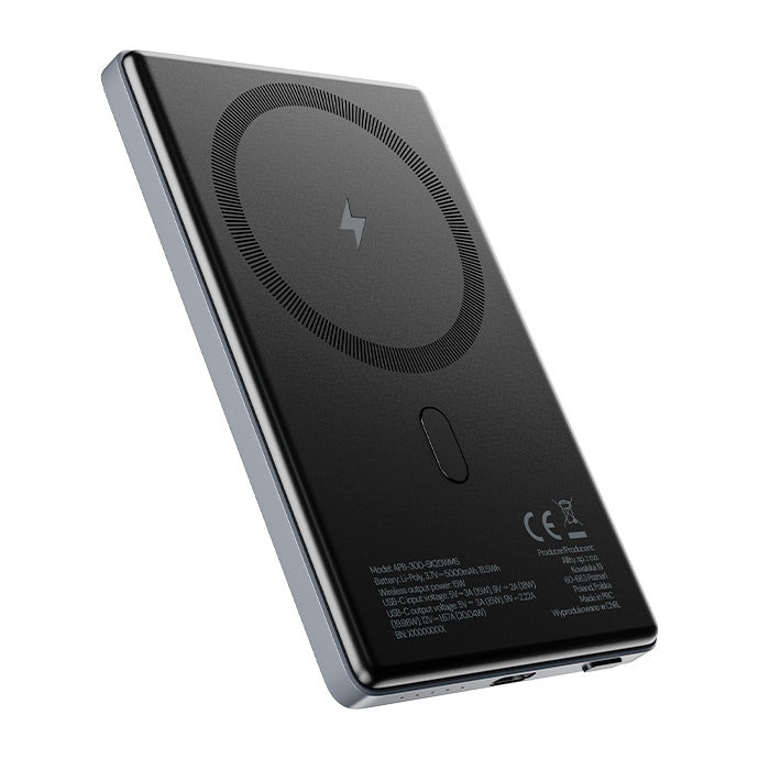 Extern trådlös batteri Allity. APB-300, 5000mAh, 20W, PD + FQI, 1 x QI - 1 x USB-C, Grå