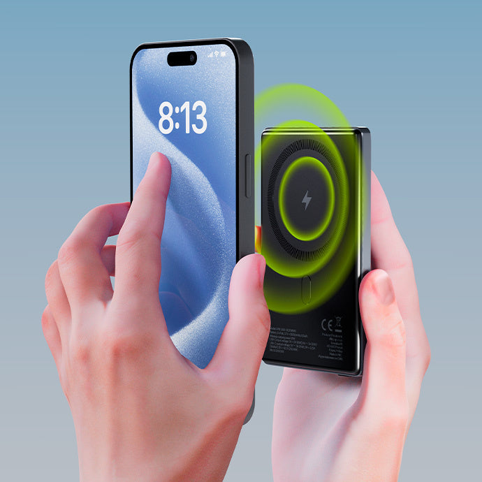 Extern trådlös batteri Allity. APB-300, 5000mAh, 20W, PD + FQI, 1 x QI - 1 x USB-C, Grå