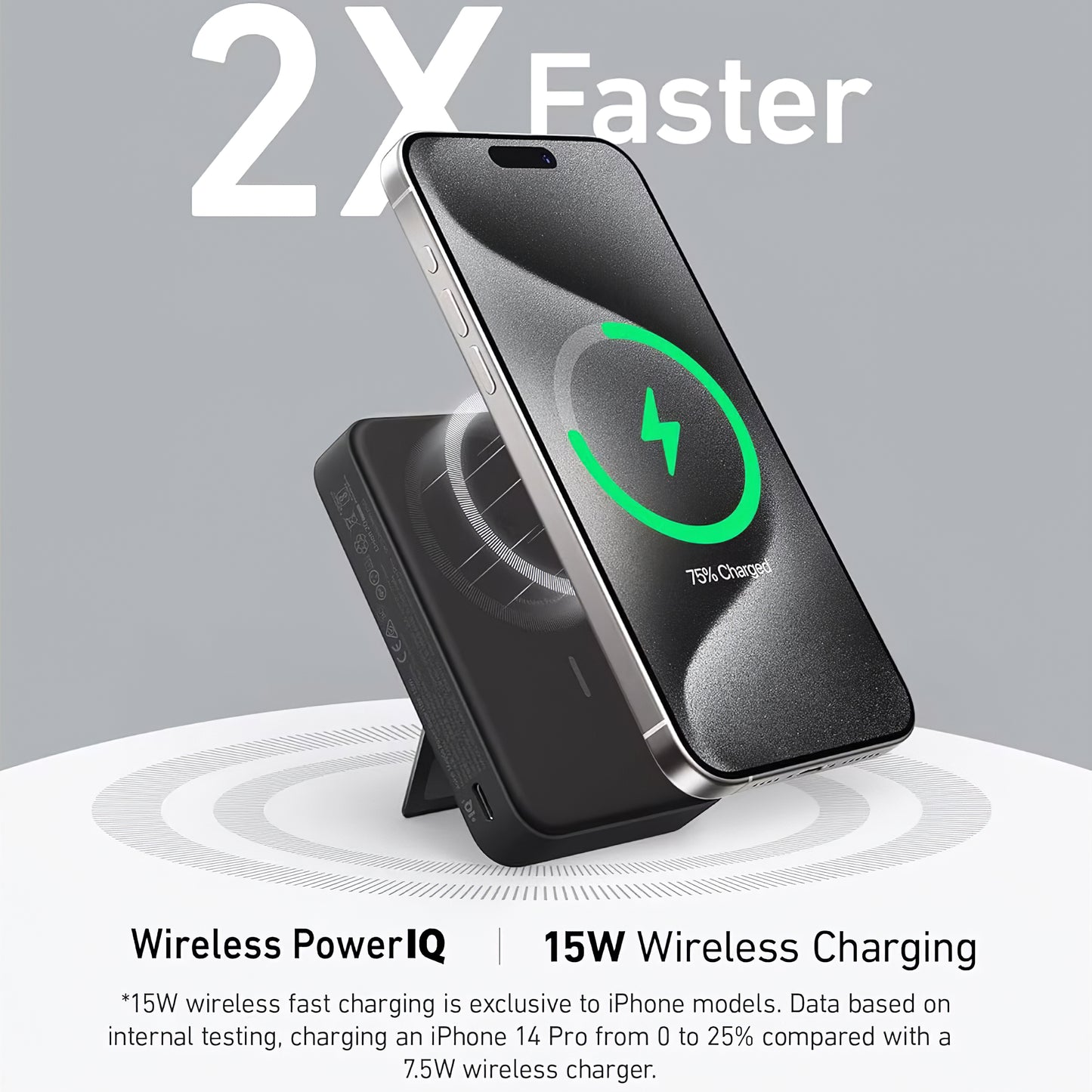 Anker MagGo Trådlöst externt batteri, 10000mAh, 27W, PD + FQI, 1 x QI - 1 x USB-C, Svart A1654G11