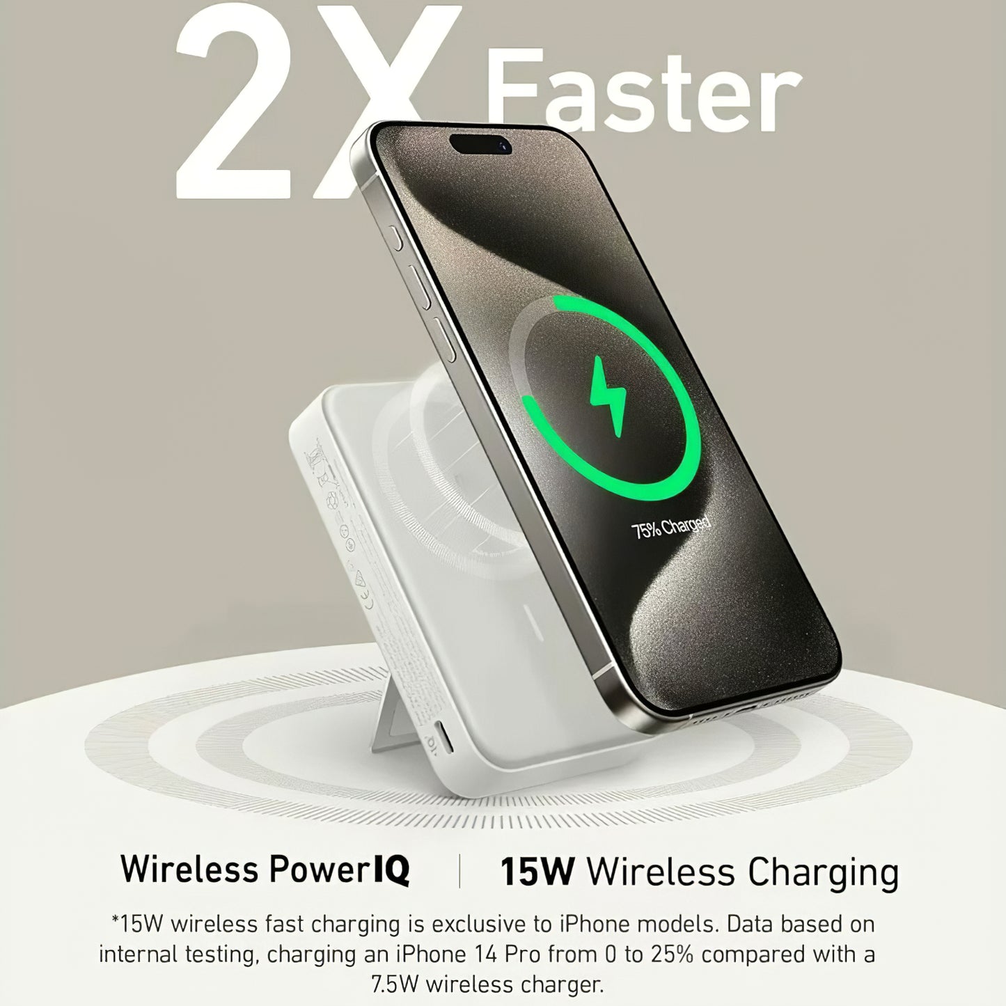 Anker MagGo Trådlöst externt batteri, 10000mAh, 27W, PD + FQI, 1 x QI - 1 x USB-C, Vit A1654G21