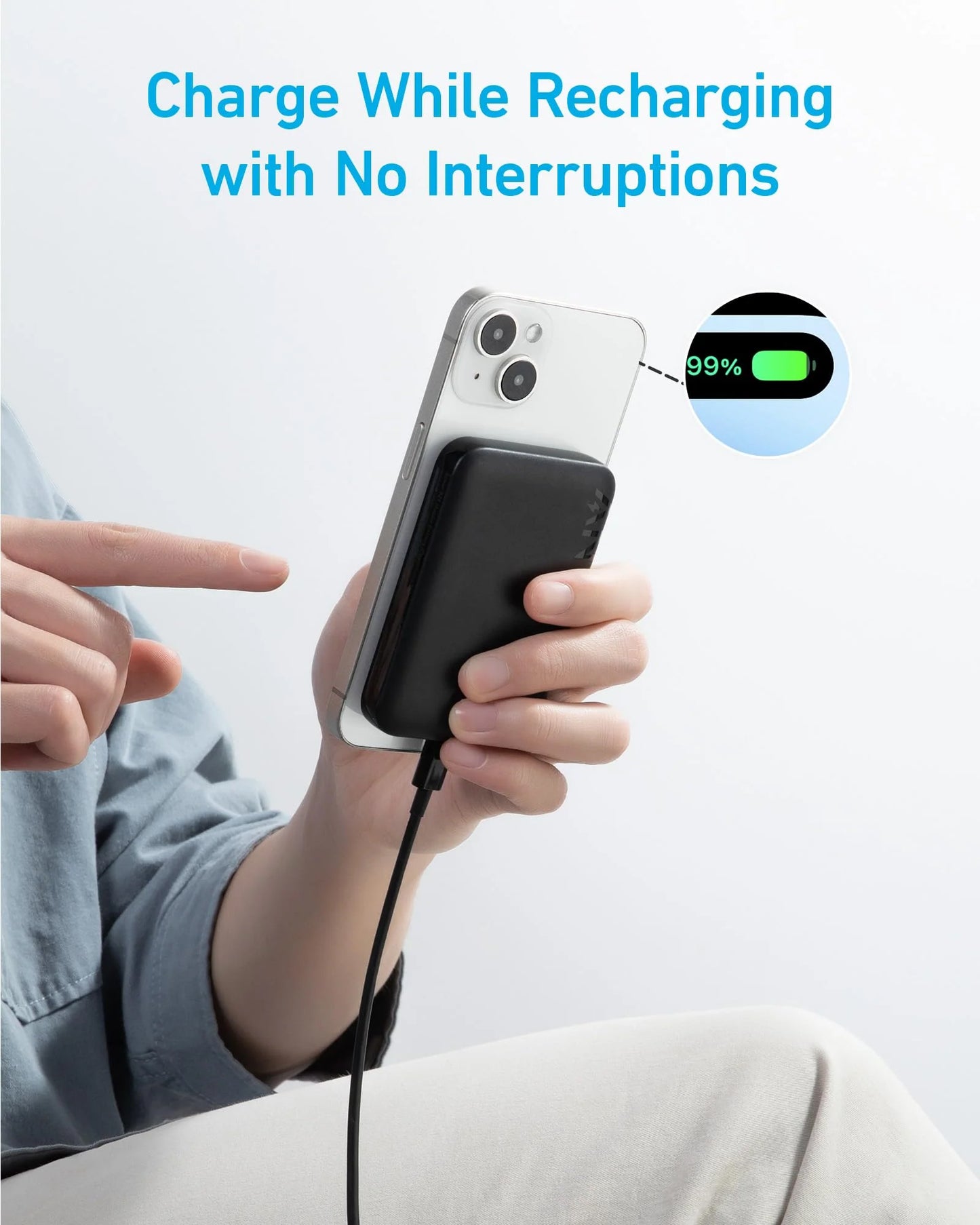 Anker 321 MagGo trådlöst externt batteri, 5000 mAh, 7,5 W, 1 x IQ, svart A1616G11