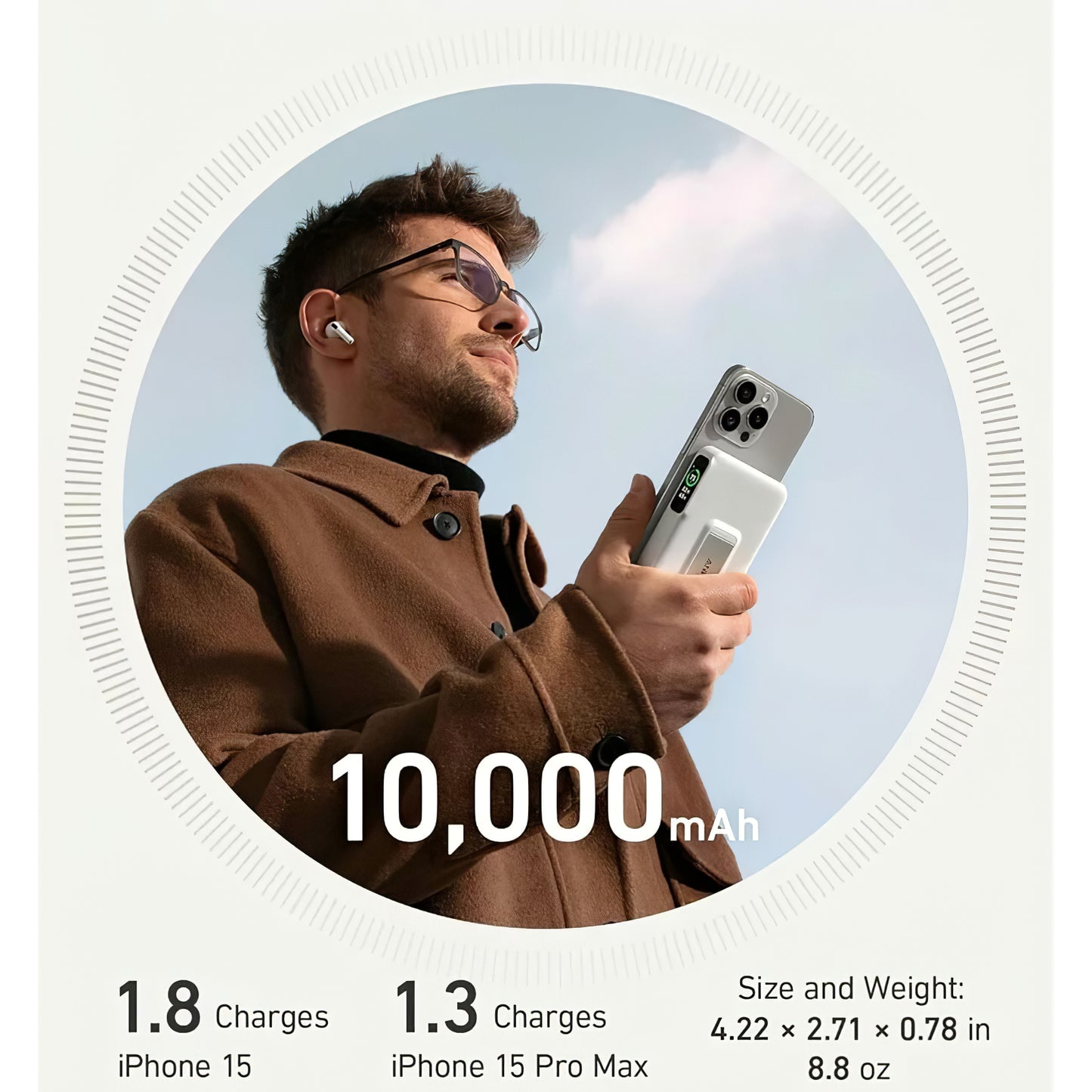 Anker MagGo Trådlöst externt batteri, 10000mAh, 27W, PD + FQI, 1 x QI - 1 x USB-C, Vit A1654G21