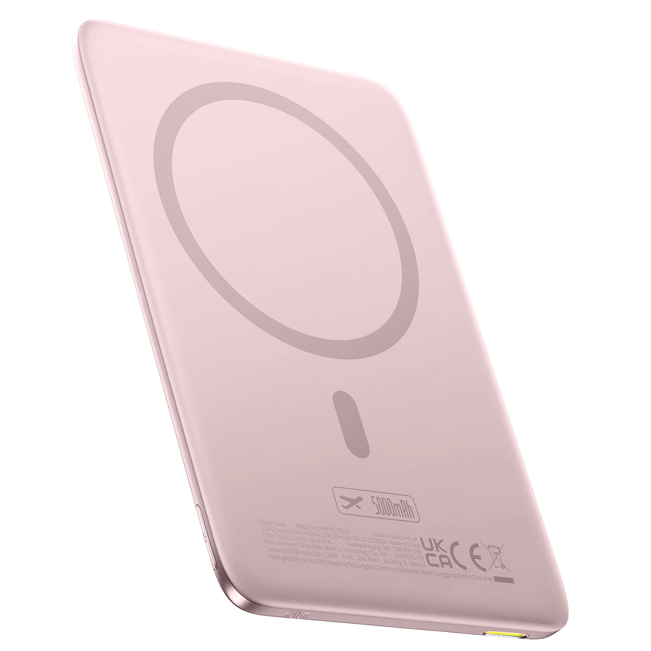 Trådlös Extern Batteri Baseus PicoGo AM41, 5000mAh, 20W, PD + FQI, 1 x QI - 1 x USB-C, Rosa