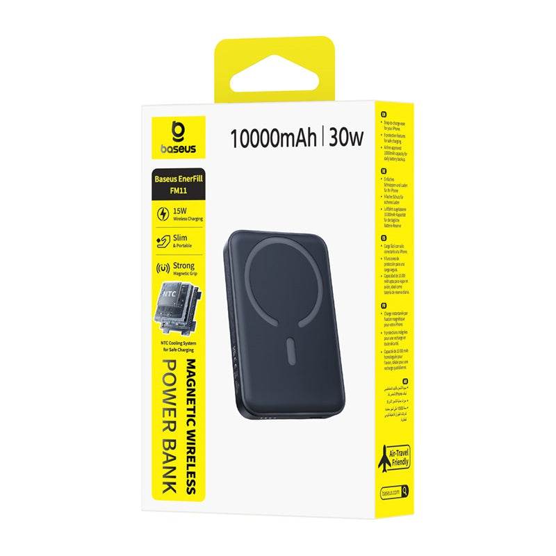 Trådlös Extern Batteri Baseus EnerFill FM11, 10000mAh, 30W, PD + FQI, 1 x QI - 1 x USB-C, Svart