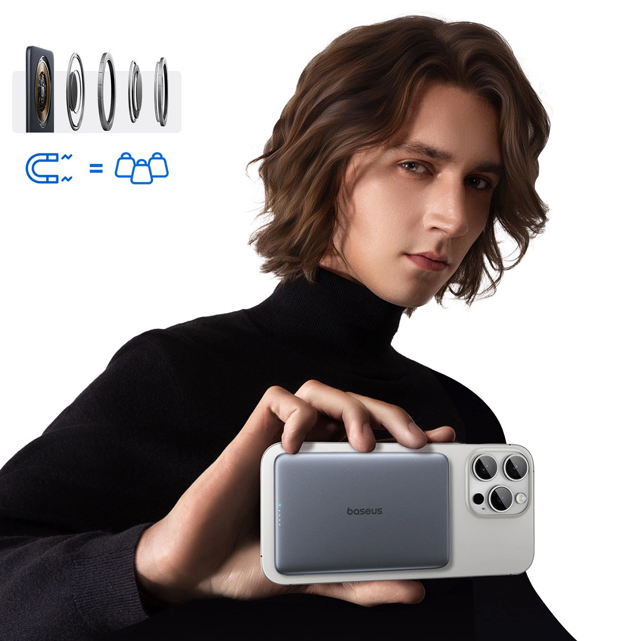 Extern trådlös batteri Baseus PicoGo AM41, 5000mAh, 20W, PD + FQI, 1 x QI - 1 x USB-C, Grå P1007680C813-00