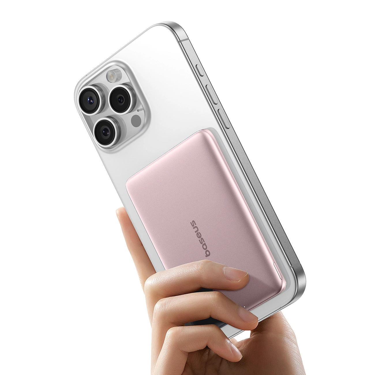 Trådlös Extern Batteri Baseus PicoGo AM41, 5000mAh, 20W, PD + FQI, 1 x QI - 1 x USB-C, Rosa