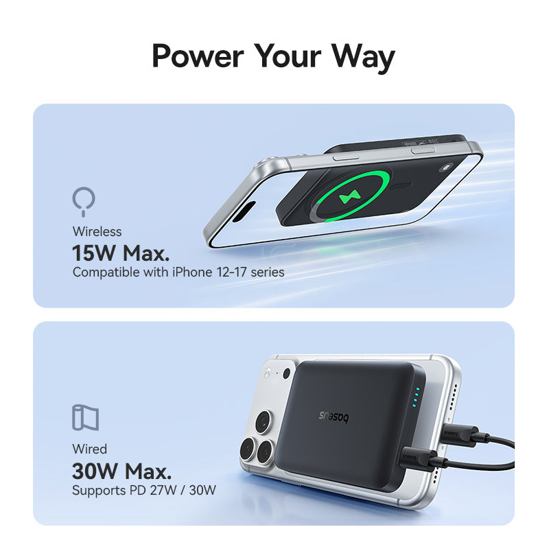 Trådlös Extern Batteri Baseus EnerFill FM11, 10000mAh, 30W, PD + FQI, 1 x QI - 1 x USB-C, Svart