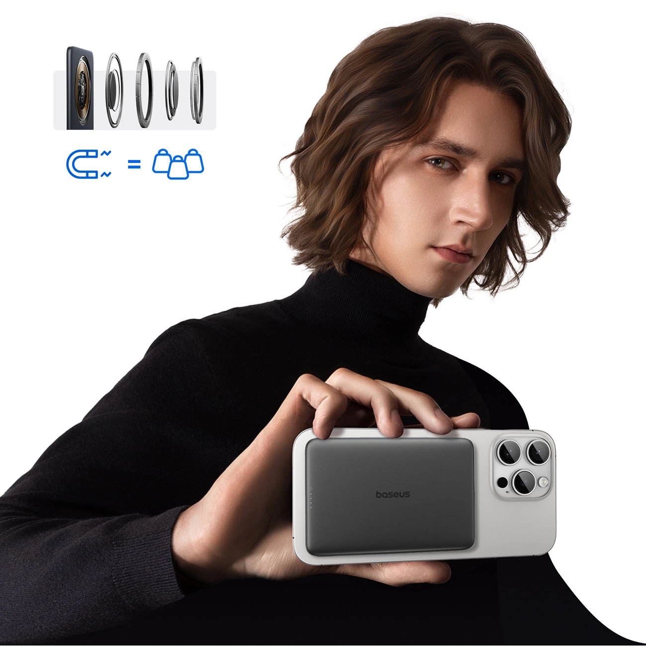 Extern batteri Wireless Baseus PicoGo AM41, 5000mAh, 20W, PD + FQI, 1 x QI - 1 x USB-C, Svart