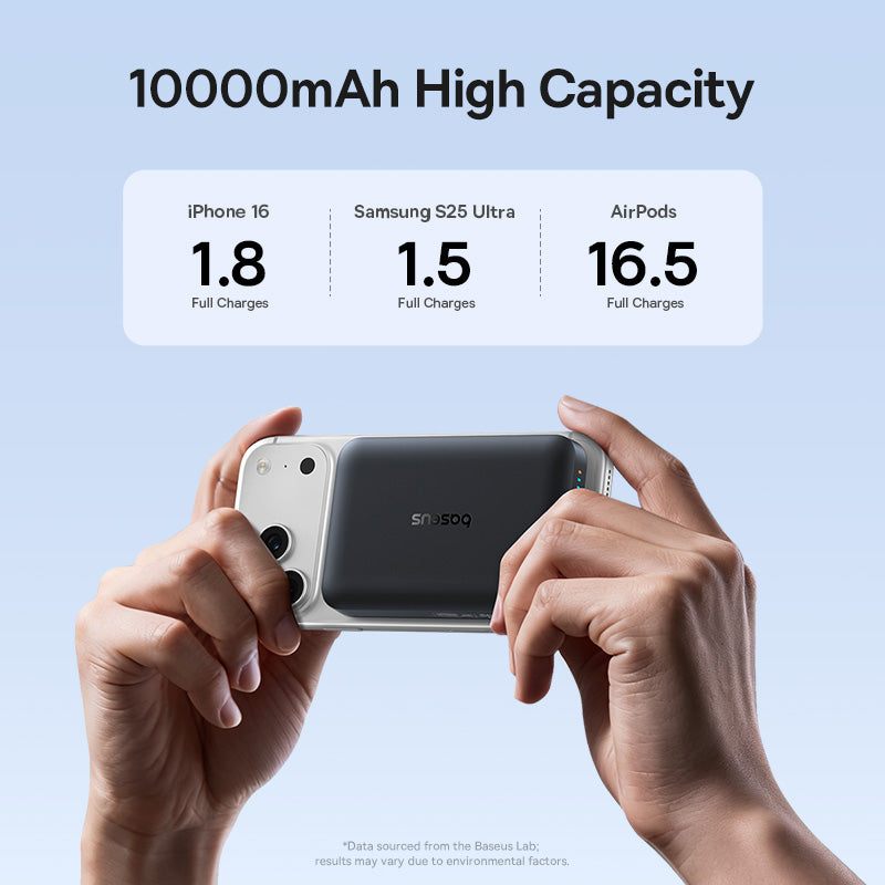 Trådlös Extern Batteri Baseus EnerFill FM11, 10000mAh, 30W, PD + FQI, 1 x QI - 1 x USB-C, Svart