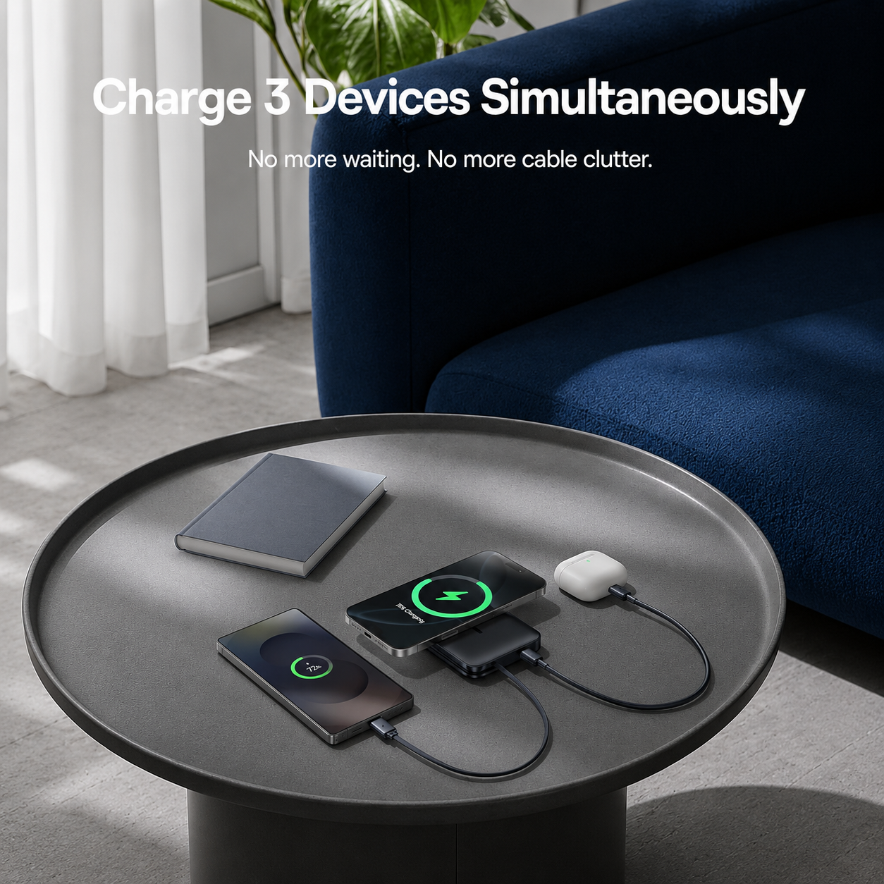 Trådlös Extern Batteri Baseus PicoGo AM61, 10000mAh, 45W, PD + FQI, 1 x QI - 2 x USB-C, Svart E0028V00