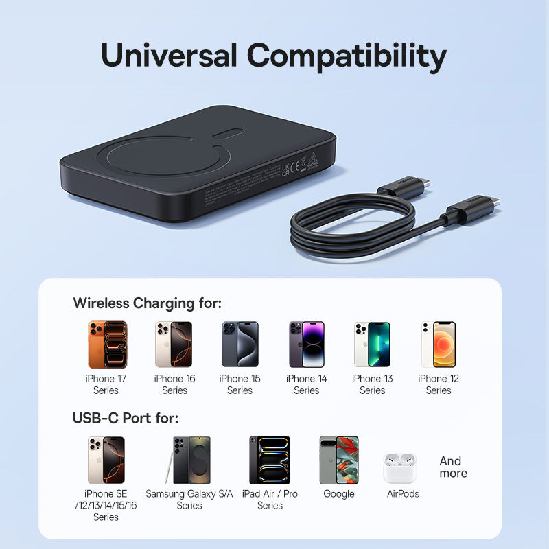 Trådlös Extern Batteri Baseus EnerFill FM11, 10000mAh, 30W, PD + FQI, 1 x QI - 1 x USB-C, Svart