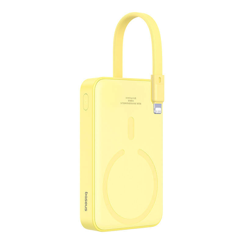 Extern batteri Wireless Baseus Magnetic Mini, 10000mAh, 20W, PD + FQI, 1 x Lightning - 1 x QI - 1 x USB-C, Gul P10022109Y23-00