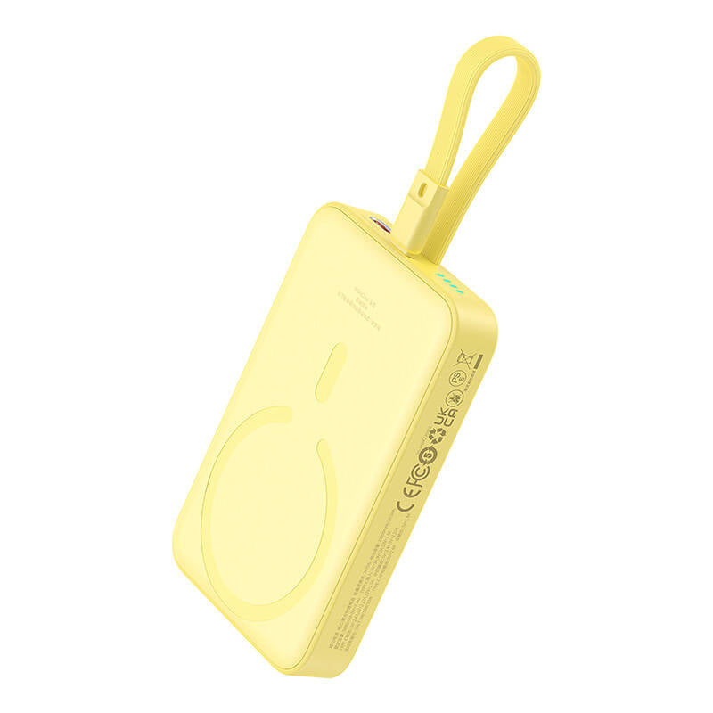 Extern batteri Wireless Baseus Magnetic Mini, 10000mAh, 20W, PD + FQI, 1 x Lightning - 1 x QI - 1 x USB-C, Gul P10022109Y23-00