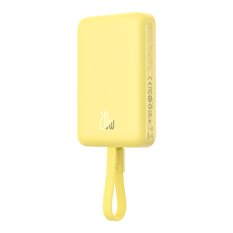 Extern batteri Wireless Baseus Magnetic Mini, 10000mAh, 20W, PD + FQI, 1 x Lightning - 1 x QI - 1 x USB-C, Gul P10022109Y23-00