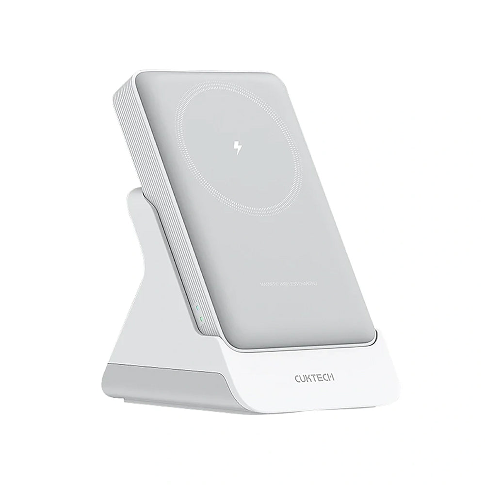 Trådlös Extern Batteri Cuktech WPB100N, 10000mAh, 20W, PD + FQI, 1 x QI - 1 x USB-C, Vit CKWPB100NGLGR