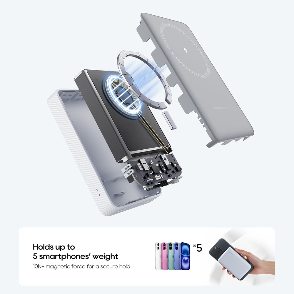 Trådlös Extern Batteri Cuktech WPB100N, 10000mAh, 20W, PD + FQI, 1 x QI - 1 x USB-C, Vit CKWPB100NGLGR