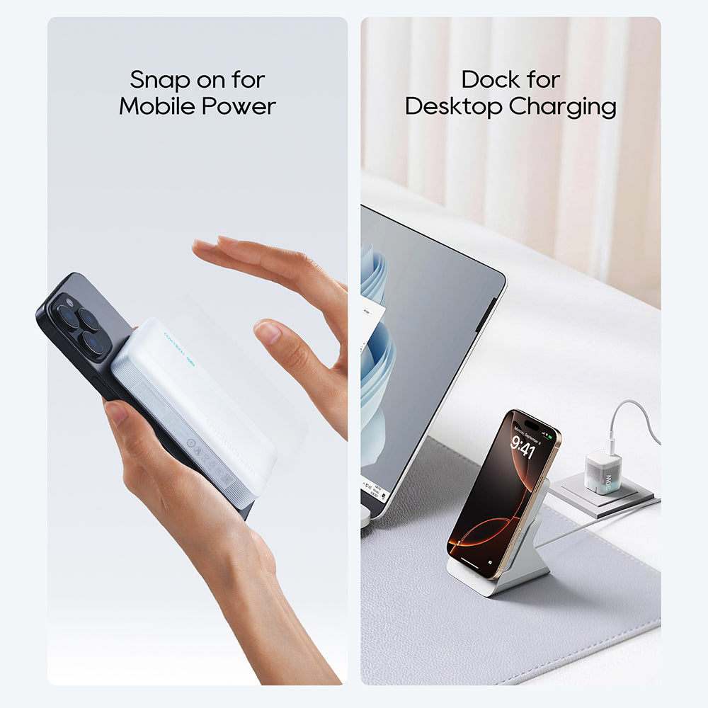 Trådlös Extern Batteri Cuktech WPB100N, 10000mAh, 20W, PD + FQI, 1 x QI - 1 x USB-C, Vit CKWPB100NGLGR
