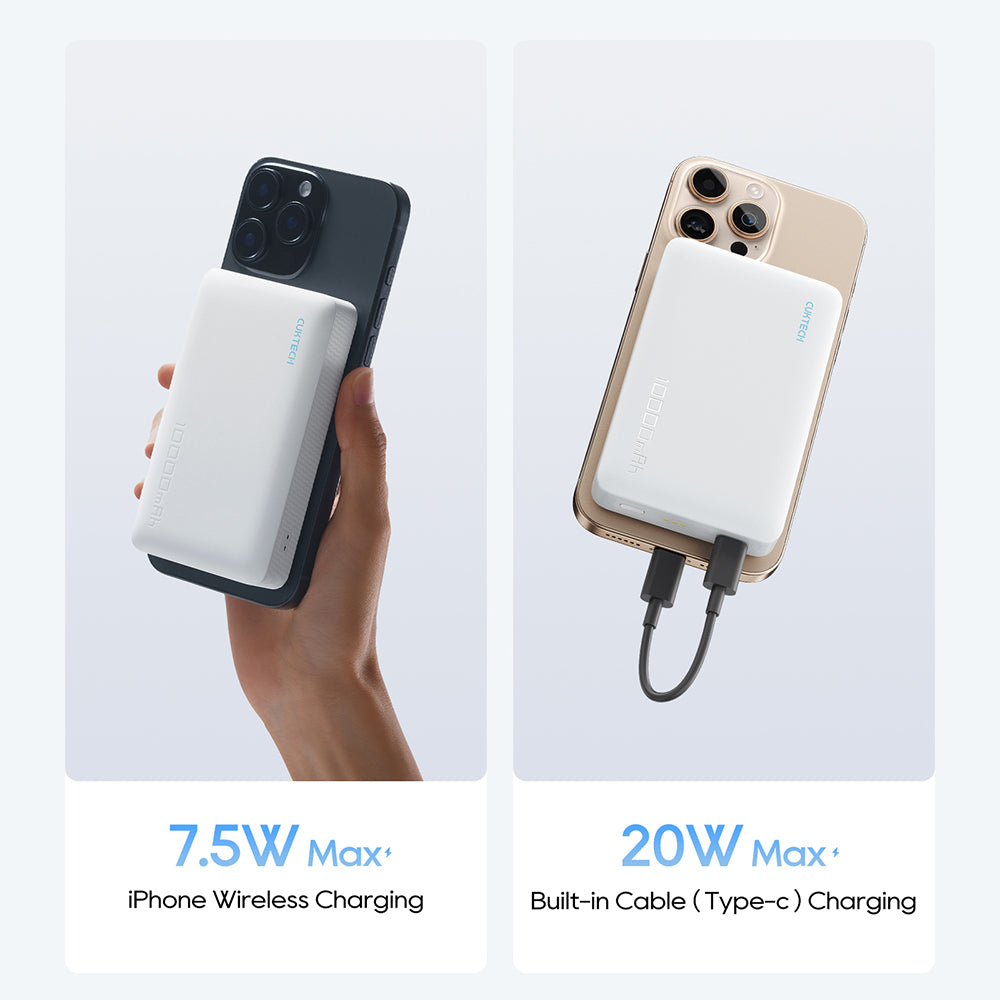 Trådlös Extern Batteri Cuktech WPB100N, 10000mAh, 20W, PD + FQI, 1 x QI - 1 x USB-C, Vit CKWPB100NGLGR