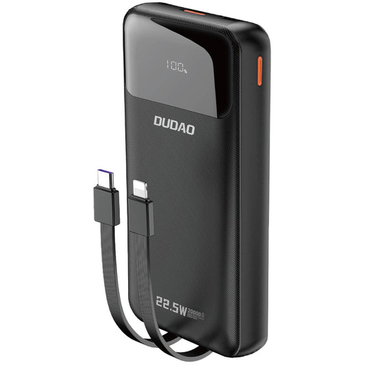 Externt batteri Dudao K15Pro, 20000mAh, 22,5W, QC + PD, 1 x USB-A - 1 x USB-C, Svart
