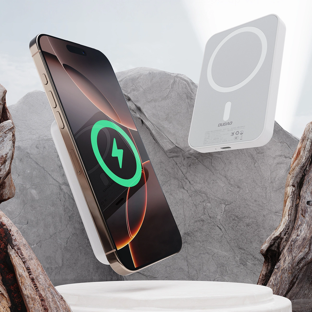 Extern trådlös batteri Dudao K26, 10000mAh, 20W, PD + FQI, 1 x QI - 1 x USB-C, Vit