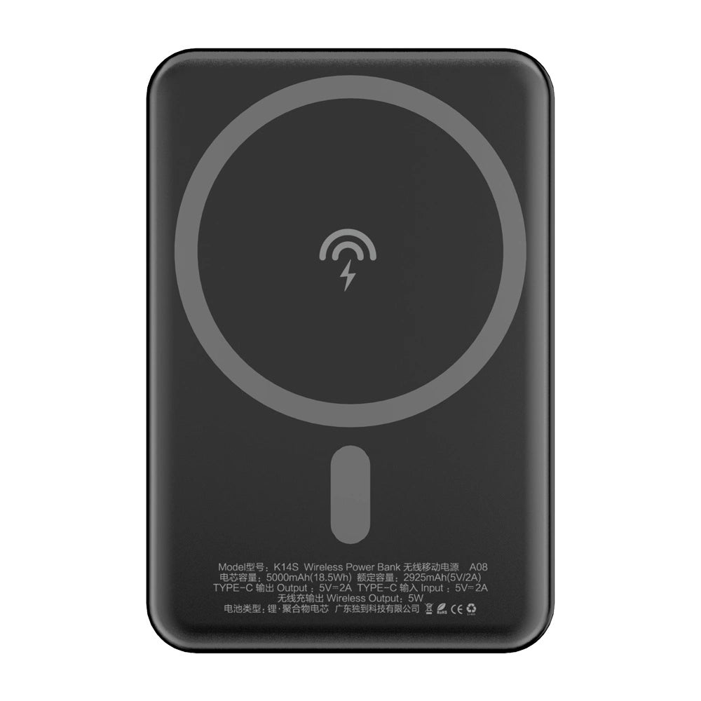 Extern Trådlös Batteri Dudao K14S, 5000mAh, 10W, PD + QI, 1 x QI - 1 x USB-C, Svart