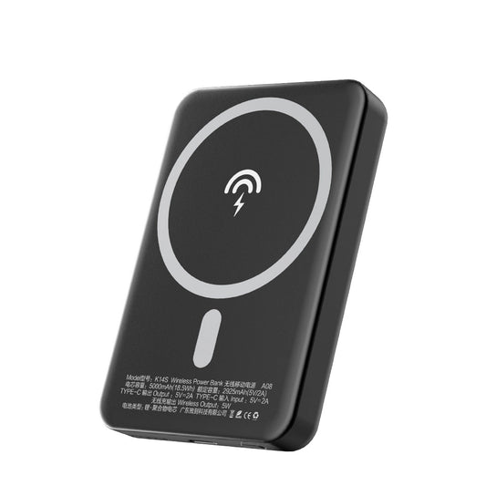 Dudao K14S Trådlöst externt batteri, 5000mAh, 10W, PD + QI, 1 x QI - 1 x USB-C, Svart