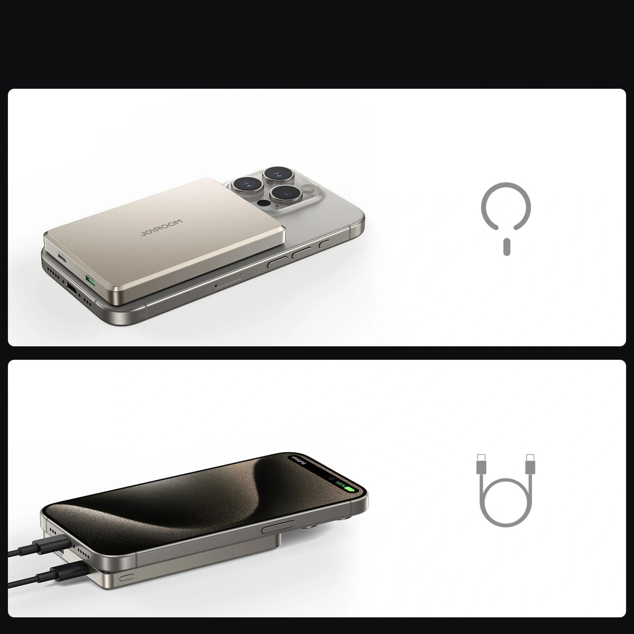 Joyroom JR-PBM08 Pro trådlös powerbank, 10000mAh, 22,5W, PD + FQI, 1 x QI - 2 x USB-C, beige
