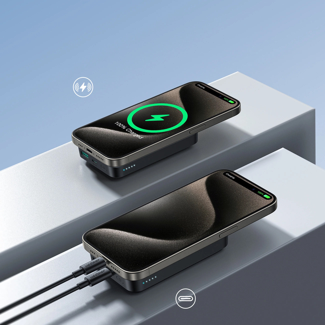 Extern Trådlös Batteri Joyroom JR-W020, 10000mAh, 20W, QC + PD + FQI, 1 x QI - 1 x USB-A - 1 x USB-C, Svart